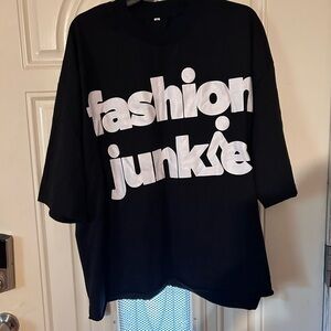 Black Graphic Tee with Bold White Text